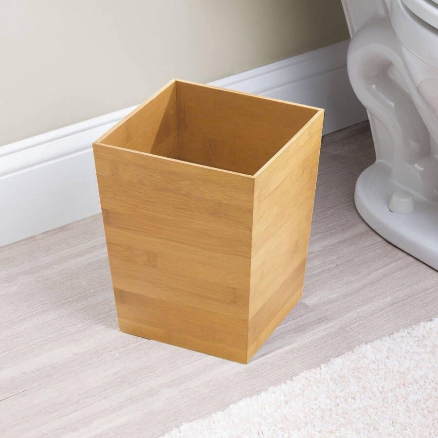 Prullenbak afvalbak papierbak voor keuken badkamer en kantoor vierkant sterk plastic bamboe