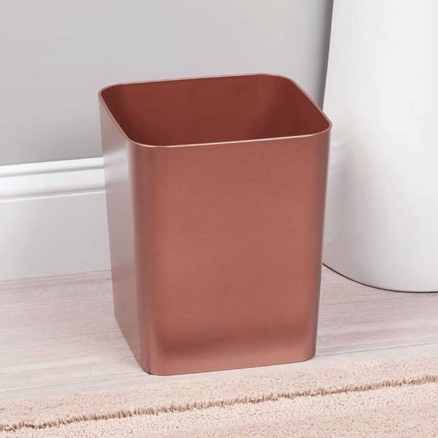 Prullenbak – kleine prullenmand voor badkamer kantoor en keuken met ruime inhoud – stijlvol afvalbakje van kunststof – roodgoud