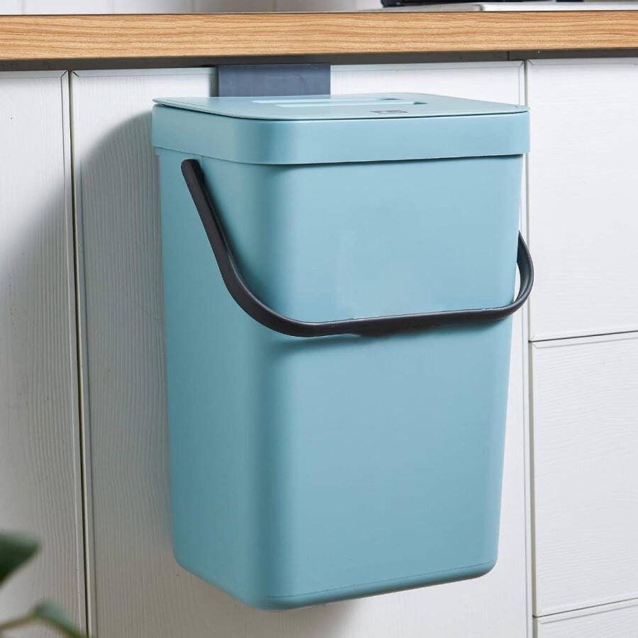 Prullenbak Opknoping deksel 12L kunststof hangende keukenbak kastdeur keuken gootsteen muur gemonteerde afvalbak keuken badkamer (blauw)