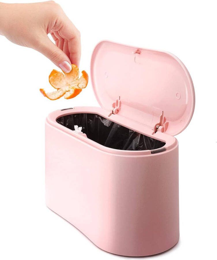 Prullenbak Prullenbakje met Sensor Stevig Aanrecht Afvalbakje Mini Prullenbak Desktop Tafelafvalemmer Plastic vuilnisemmer Badkamer Afvalbakje Recycle Afvalbak Auto prullenbak Roze Kantoor Prullenbakken Thuis Kantoor