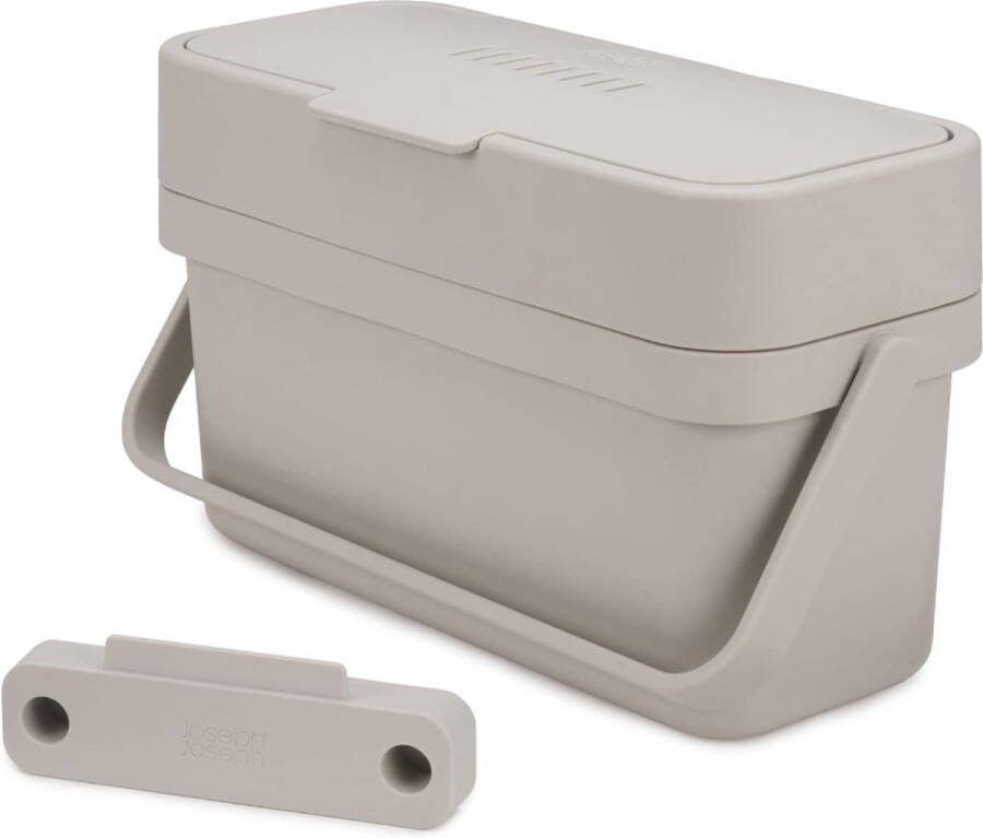 Prullenbak afvalbak 4L ophangbaar keuken badkamer auto met handvat en ventilatieopening compostbakje aanrecht steenkleur beige