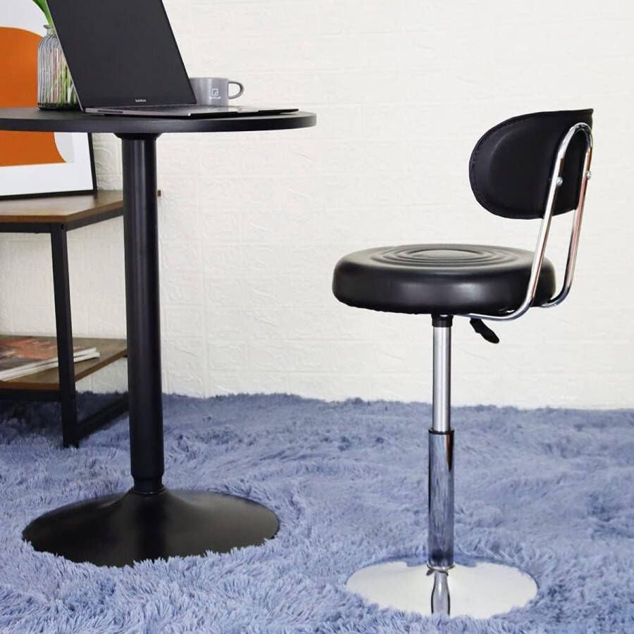 PU Lederen Spa Salon Kruk Kleine Bureaustoel Stap Kruk Manicure Kruk met Rugleuning Zwart