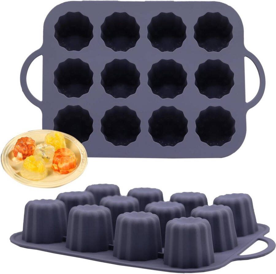Puddingvorm muffinvorm siliconen bakvorm anti-aanbaklaag handvat bakplaat pudding cupcakes brownies cake 33 x 21 x 5 cm grijs puddingvorm