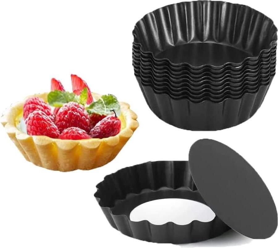 Puddingvorm Set van 10 Mini Eiertaartvormen 8 cm Verwijderbare Basis Koolstofstaal Cupcakevormen Muffinvormen Taartpannen voor Bakken Mini-quichepannen Bakgereedschap puddingvorm