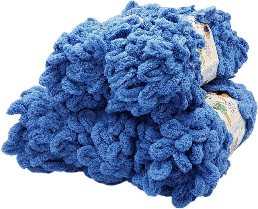 Puffy breiwol super bulky 5 x 100 gram 500 gram vingerbreisel luswol blauw 374