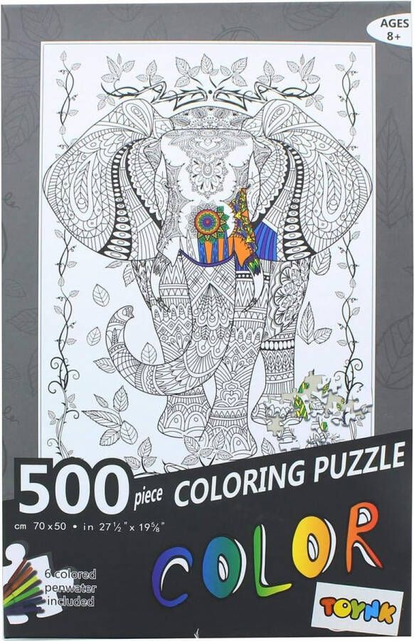 Puzzel Mindfulness inkleuren Olifant inclusief stiften 500 stukjes