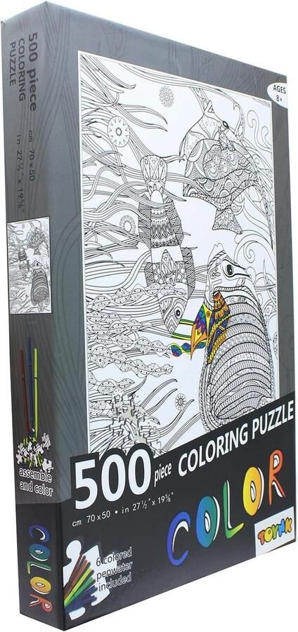 Puzzel Mindfulness inkleuren Vissen inclusief stiften 500 stukjes
