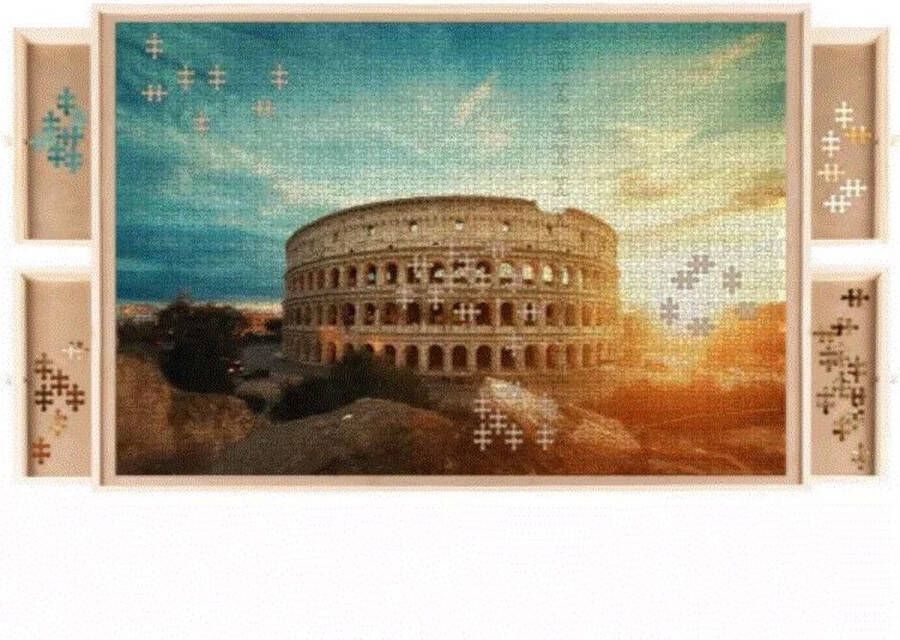 Puzzelbord XXL Puzzelmat Puzzelplaat 89 x 69 cm Opbergsysteem Sorteersysteem Houten puzzelbord Duurzaam Puzzelaccessoire Puzzelorganizer Puzzelplaat voor legpuzzel Puzzelmat max. 1500 stukjes Opbergsysteem met 4 lades