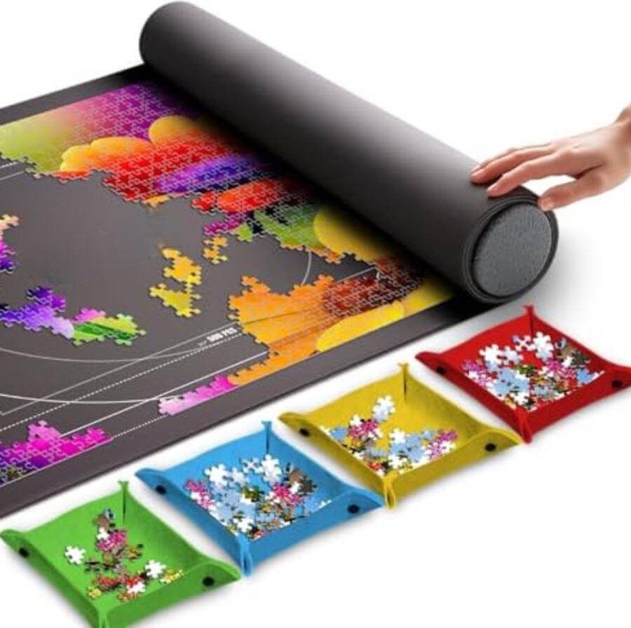 Puzzelmap Up 46 x 29 5 puzzelmat draagbaar tot 1500 puzzels 4 puzzelsorteerbakken Opbergtas schuimrolbuis