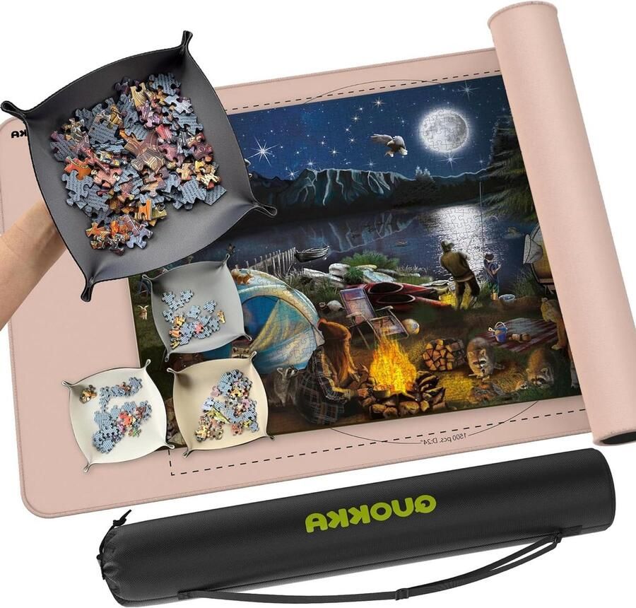 Puzzelmat rol 1500 stuks draagbare hazelnootbruin antislip rubberen onderkant 116x66 cm opbergtas schuimbuizen haken en lusbevestigingsbandjes