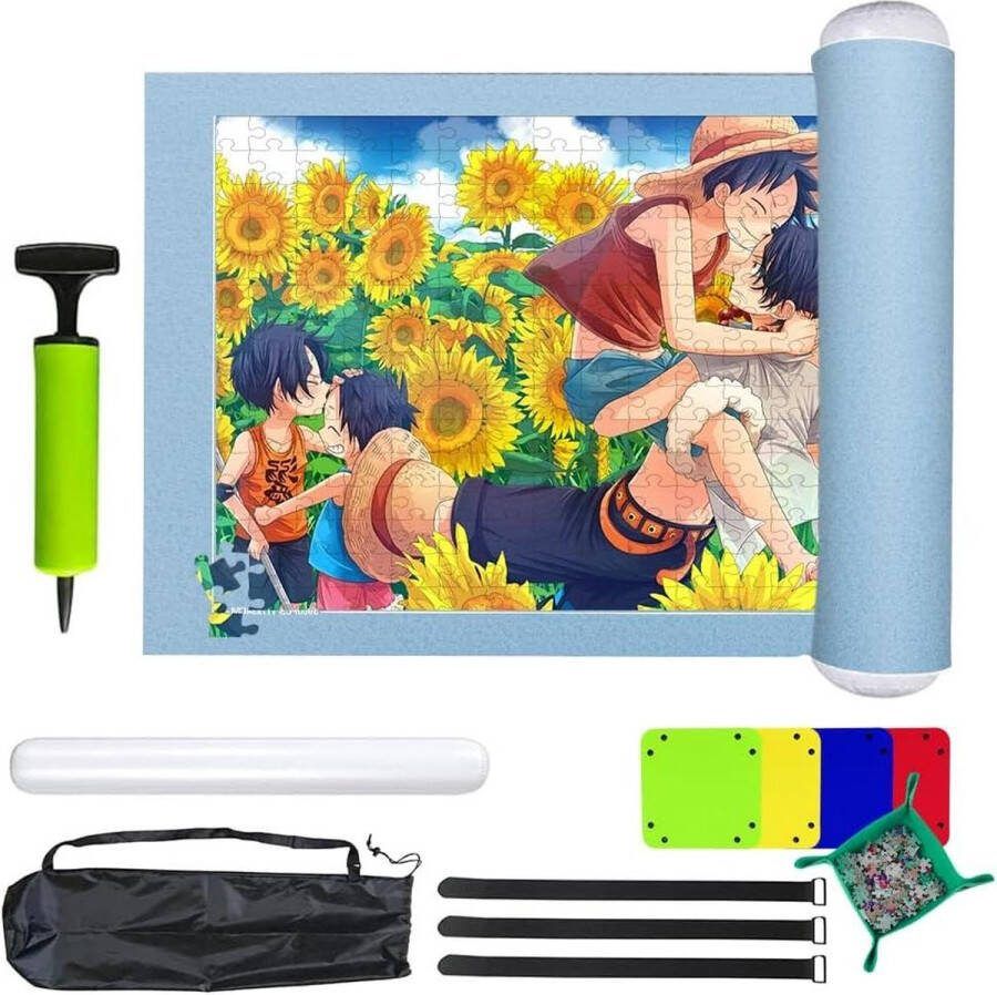 Puzzelmat vilten puzzelrol draagbaar met opbergviltmat puzzelonderlegger maximaal 3000 stukjes puzzelpad tapijt voor kinderen of puzzelliefhebbers lichtblauw