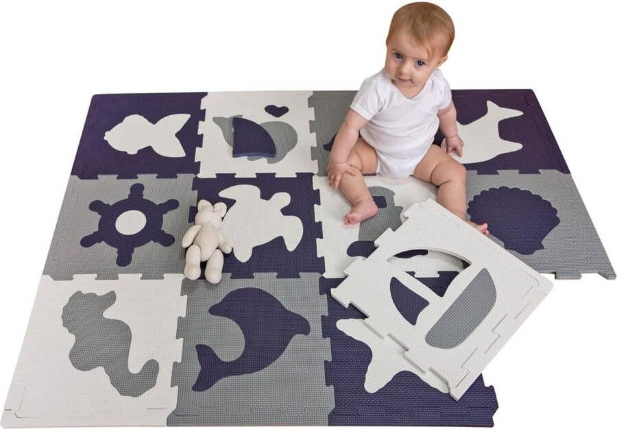 Puzzelmat voor baby's met dieren 12 tegels in opbergtas Dikkere speelmat 4 oppervlakken 12 x 09 m