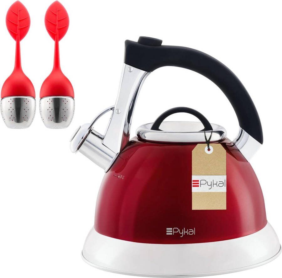 Pykal Fluitketel Theeketel voor alle soorten kachels 2 87L Fluitketel voor inductie Waterkoker voor op de camping Watertheepot voor inductiekookplaat Gasfornuis Rood