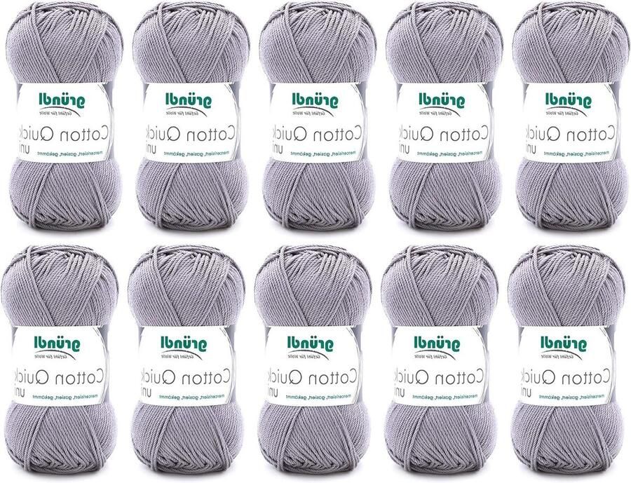 Quick Uni Breigaren 100% Katoen Zilvergrijs 10 Bollen à 50 g 125 m 3-4 mm Oeko-Tex