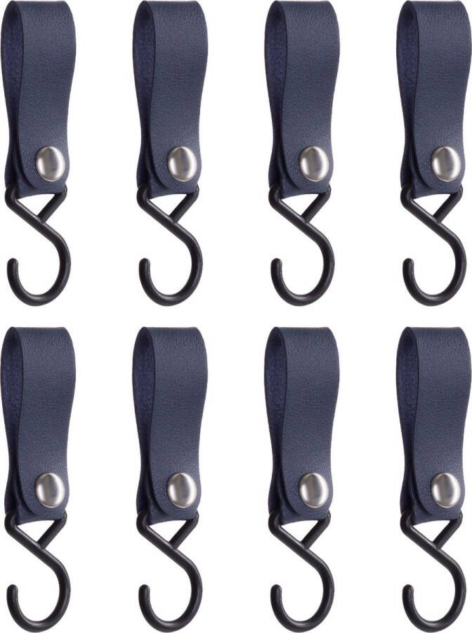 QUVIO Ophanghaak met leren bandje Kledinghaken Kledinghangers Opbergen Haken Keukenhaken Kunststof Leer Ophanghaken Set van 8 Blauw