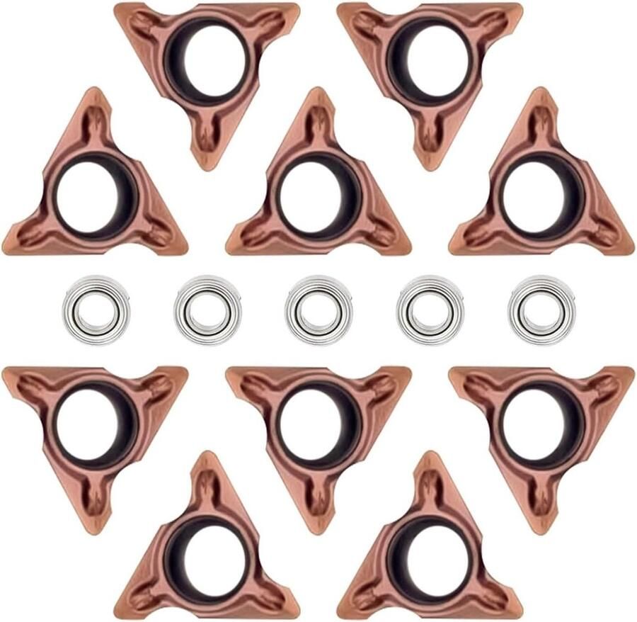 R Inserts Carbide Draaien Inserts 10 stuks met 5 Lagers Indexeerbare Inserts voor Draaibank Draaien Gereedschapshouder Vervanging Insert (10 R Inserts+5 lagers)