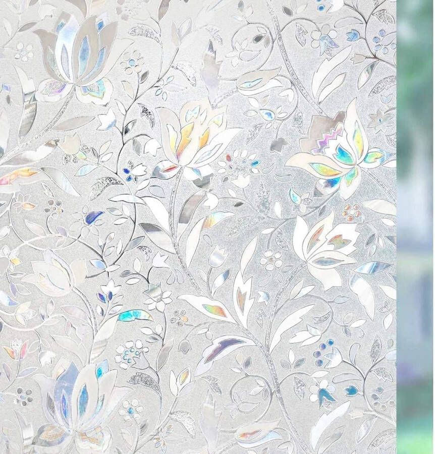 Raamfolie 3D statisch zelfklevend ondoorzichtig privacyfolie matglasfolie decoratiefolie uv-bescherming met bloemen 44.5*200cm