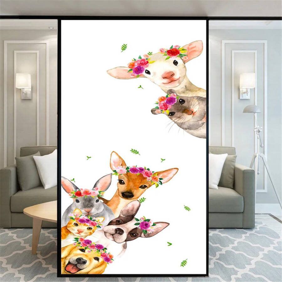 Raamfolie dieren honden kat konijn hert schaap hamster 60 x 120 cm