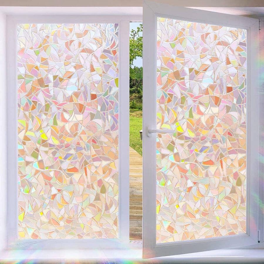 Raamfolie kleurrijk 3D regenboog zichtwerende folie anti-uv ondoorzichtig zelfklevende folie raam regenboog raamfolie voor kantoor en woonkamer 90*200cm