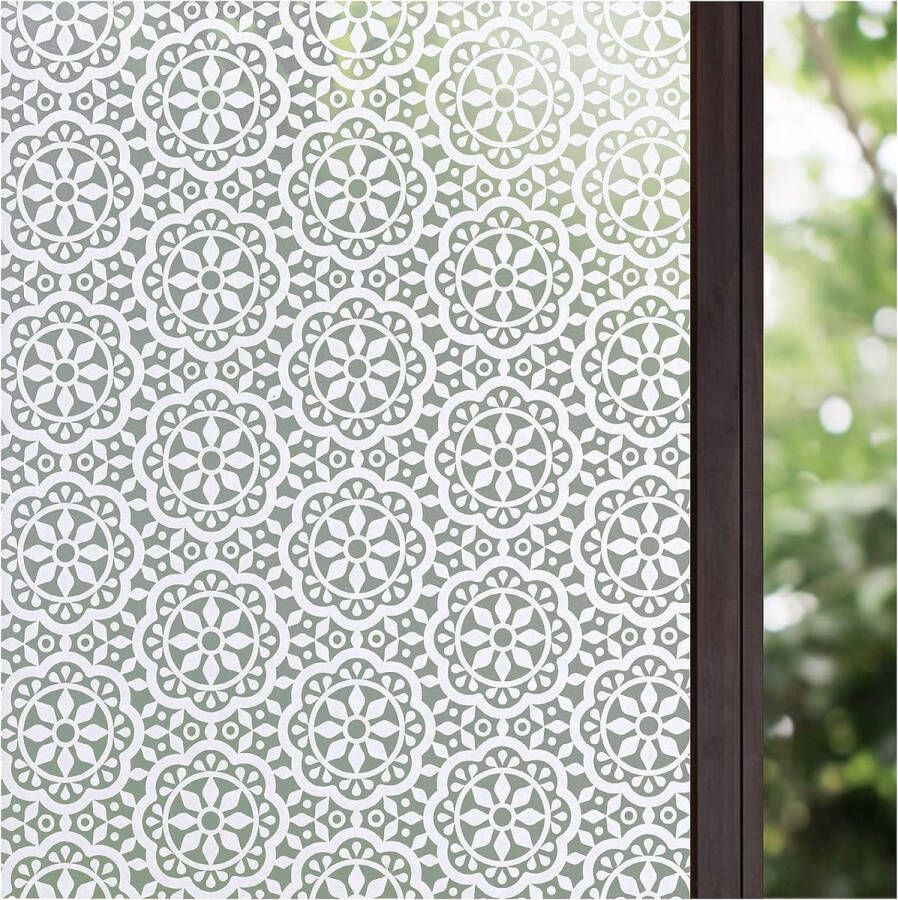 Raamfolie met privacypatroon matfolie voor glas ramen kant decoratief ondoorzichtig statisch zelfklevend raamfolie voor thuiskantoor badkamer slaapkamer (45 x 200 cm)