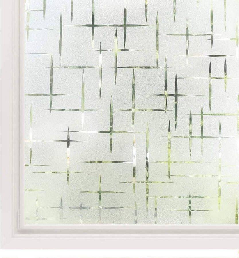 Raamfolie statisch hechtend privacyfolie zelfklevend melkglasfolie raamfolie melkglas decoratiefolie voor badkamer keuken anti-uv kruis 44 5 x 400 cm