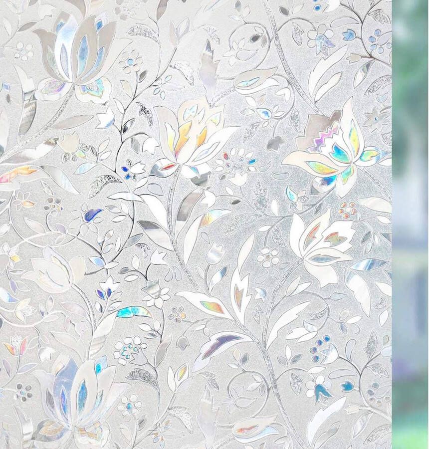 Raamfolie zelfklevend ondoorzichtig zichtwerende folie raam 3D-raamfolie glasfolie decoratiefolie statisch hechtend zonder lijm UV-bescherming bloemen tulp 60 x 300 cm voor badkamer kantoor woonkamer