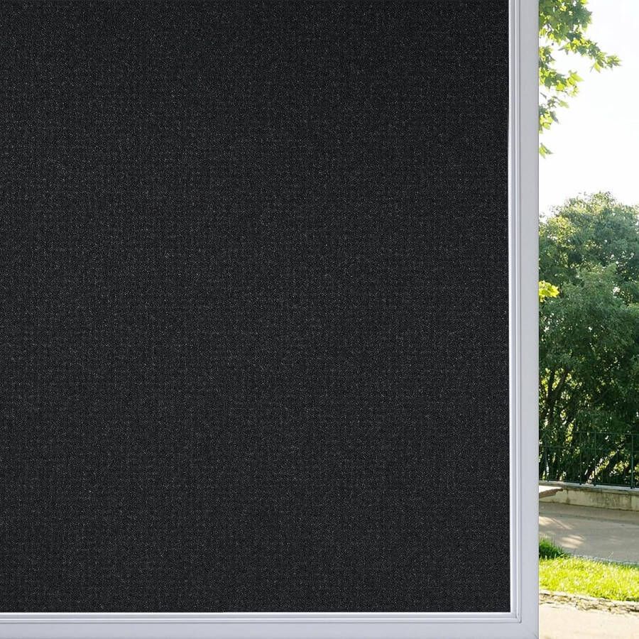 Raamfolie zelfklevend zichtwerende folie ondoorzichtig verduisteringsfolie raamfolie statische folie donker voor slaapkamer badkamer anti-uv zwart 44 5 x 300 cm