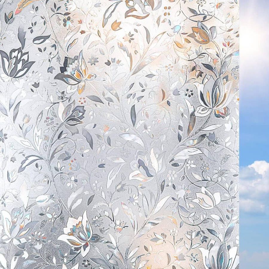 Raamfolie zelfklevende privacyfolie ondoorzichtig geen lijm anti uv decoratieve vlek glasfolie raambekleding matrijfolie tulp (30x300cm)