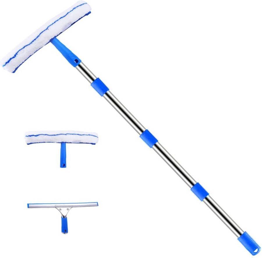 Raamwisser 2-in-1 Glasreinigingsset met Microvezelborstel Reinigingsset voor Ramen Glas Douchedeuren en Autoruiten ramenwasser telescopische