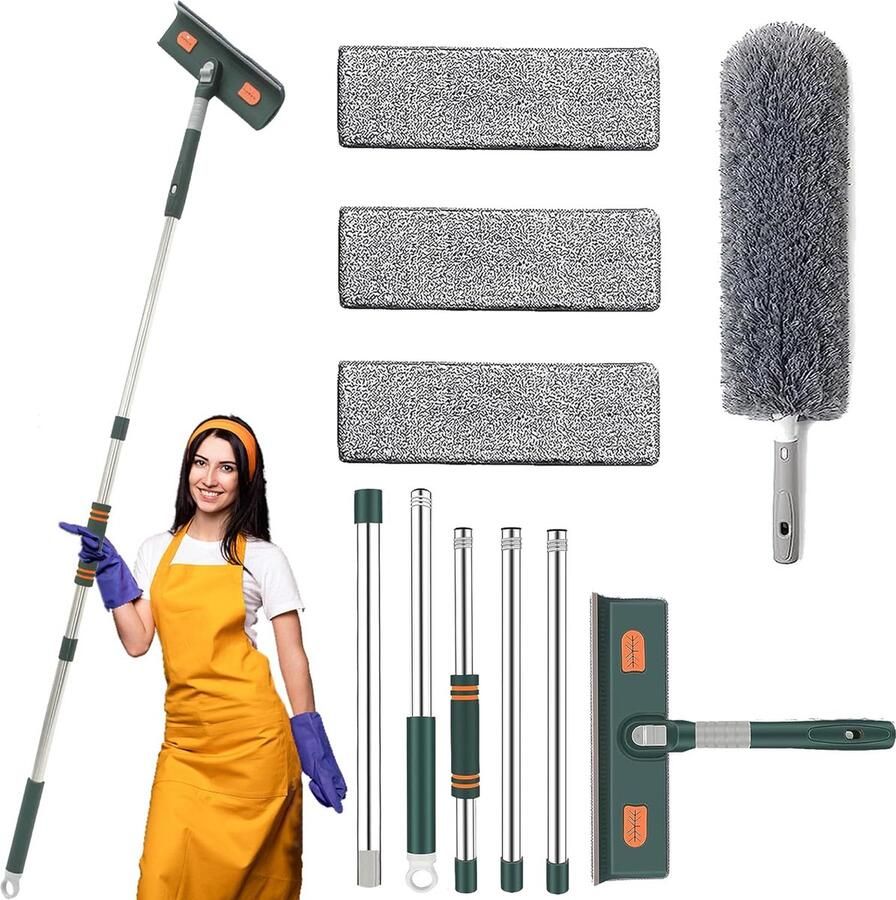 Raamwisser 4-in-1 met 2 microvezeldoeken 1 microvezel stofkop en opvouwbare afdichting telescopisch glasreinigingsgereedschap