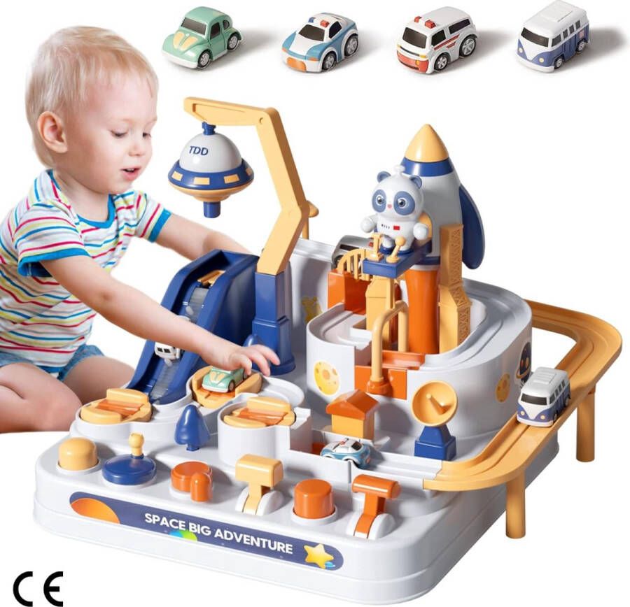 Racebanen Speelgoed voor Kinderen 3-8 Jaar Ruimte Redding Avontuur Speelgoed met 4 Voertuigen Montessori Peuter Educatief Spel Verjaardagscadeau voor Peuters