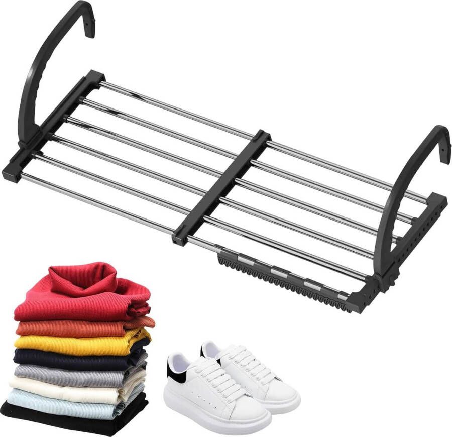 Radiator wasdroger uitschuifbaar balkonwasrek van roestvrij staal inklapbare hangwasdroger 42-72 cm snel wasdroger voor binnen en buiten
