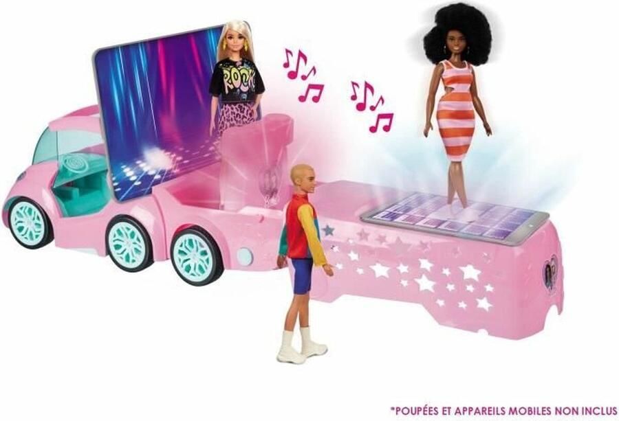Radiogestuurd voertuig Mondo Motors Geluiden en lichten Barbie DJ Express Deluxe Auto met aanhanger muziekpodium 50cm