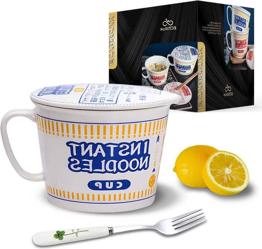 Ramen Bowl 34oz Keramische Kom Deksel Instant Noedelkom Grote Soepkom Handvat Lovers Gift Blauw