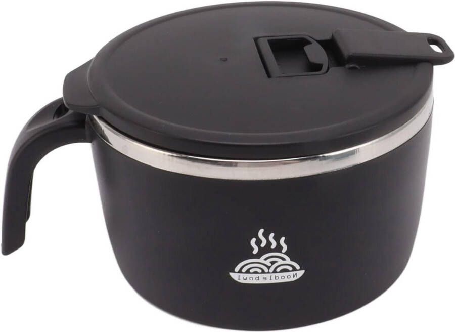 Ramen Bowl 900 Ml Roestvrijstalen Instant Noodle Bowl met Deksel en Telefoonhouder Soepkom Cooker voor Office College Dorm Room BLACK