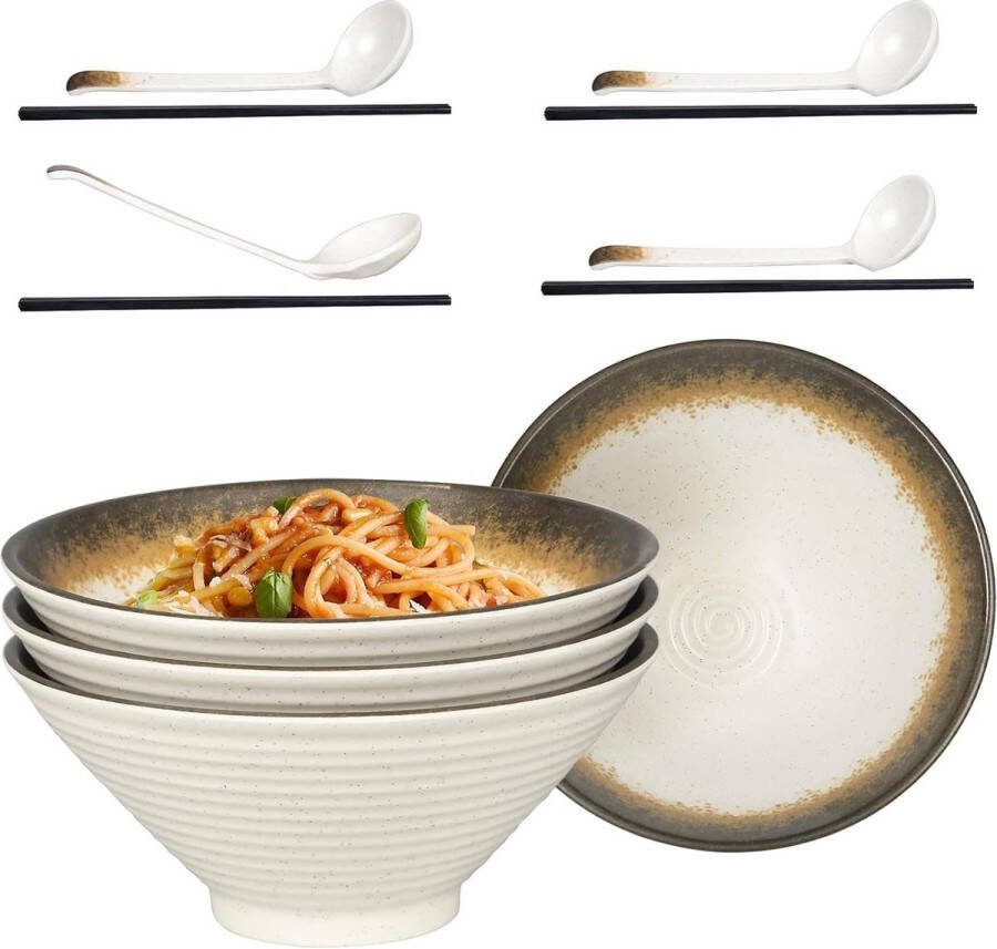 Ramen Bowl Grote noedels soepkommen servies set 4 eetstokjes 4 lepels 40 oz kom voor pasta fruit salade vaatwasmachinebestendig goud