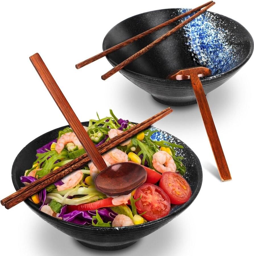 Ramen Bowl keramiek antislip lepel eetstokjes Japanse servies salade muesli 1000 ml 20 x 20 x 8 cm