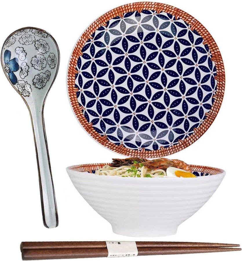 Ramen Bowl Keramieken Ramen kom Saladekommen Porselein Japanse kom Serveerkommen Fruitkommen Slakommen 20.2X20.2X8CM