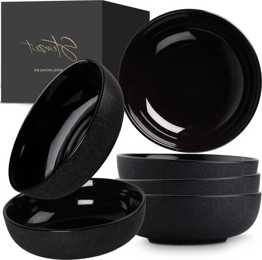 Ramen Bowl Kom Design Bowl Kom 6 x 750 ml zwart Soepkommen extra groot Soepkom vaatwasmachinebestendig Mueslikom Slakom keramiek Mueslikom groot