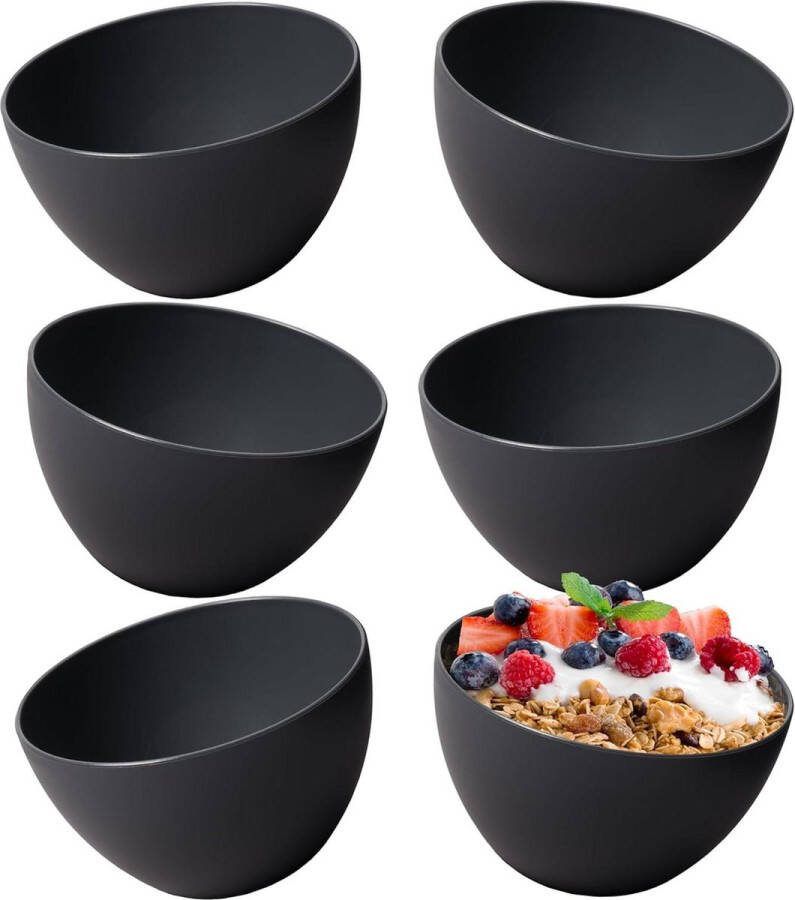 Ramen Bowl Mueslikommen Set van 6 Stuks Onbreekbaar 750 ml Dessertkommen Soepkommen Kunststof Antraciet Zwart
