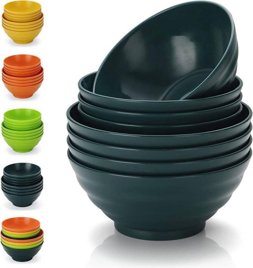 Ramen Bowl Plastic Graankommen Set van 8 granen soep rijst pasta salade havermout vaatwasmachine- en magnetronbestendig onbreekbaar en herbruikbaar Lichtgewicht kom (Donkergroen)