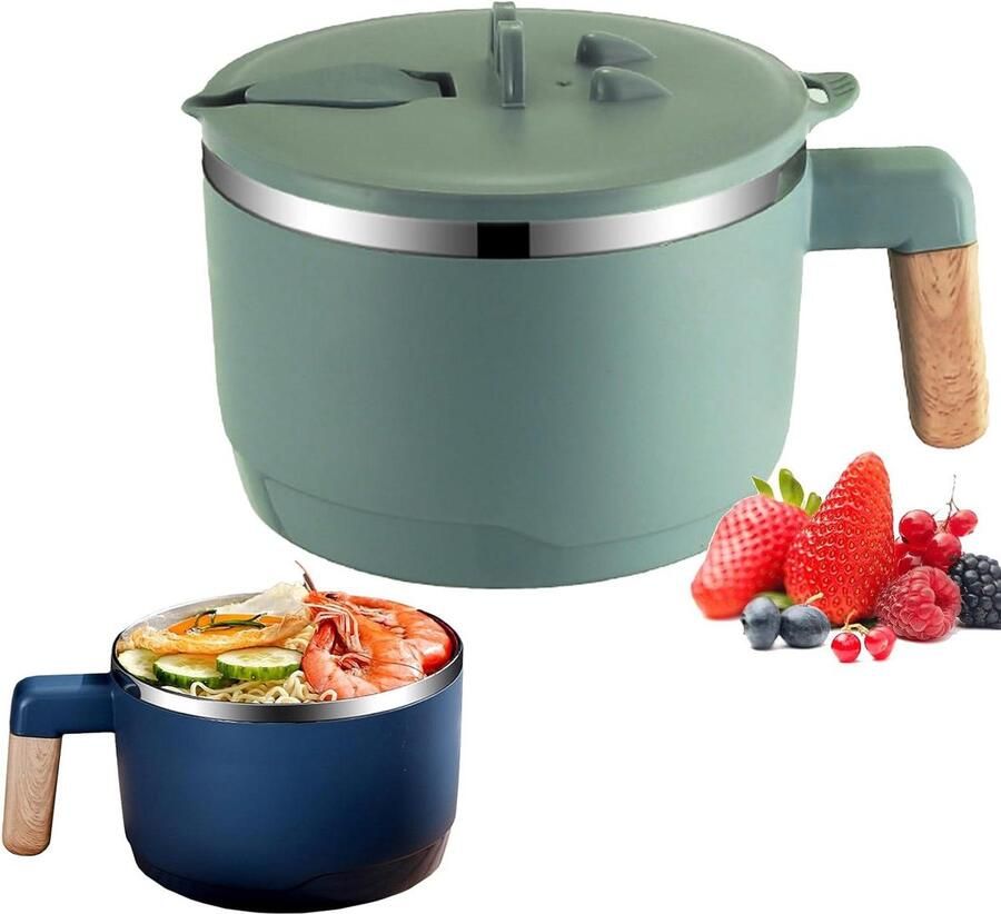 Ramen Bowl Roestvrij Staal Japanse Soepkom 1000 ml Dubbel Geïsoleerde Verzegelde Pastakom Met Deksel Lekvrij Instant Noedelkom Servies Groen-Lekvrij-Ramenkommen-Bescherming