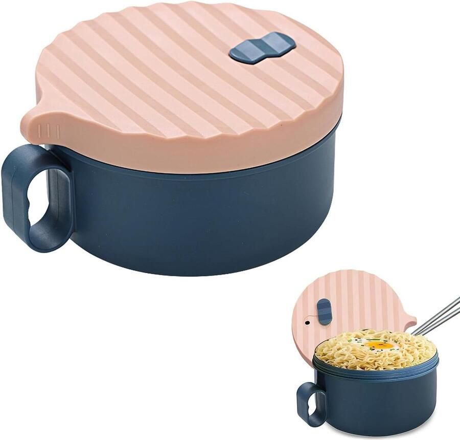 Ramen Bowl roestvrijstalen eetstokjes 1200 ml Japanse soepkom deksel instant pasta bento lunch poederblauw