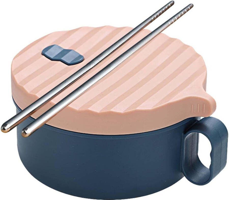 Ramen Bowl Set roestvrijstalen Ramen Bowl Japanse soepkom 1200 ml Ramen Bowl met deksel traditioneel Japans servies (poederblauw)