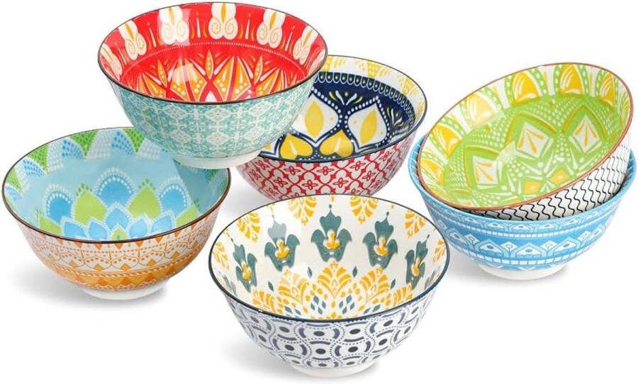 Ramen Bowl Set van 6 kleurrijke porseleinen kommen Ontbijtkom Soepkom Kom met granen Salade 700 ml