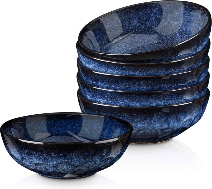 Ramen Bowl Vintage Look Keramische Dessert Granen Soep-Mixen-Fruit-Noedel Kom 940 ml Capaciteit Sterrenblauw 6 Stuks Aardewerk
