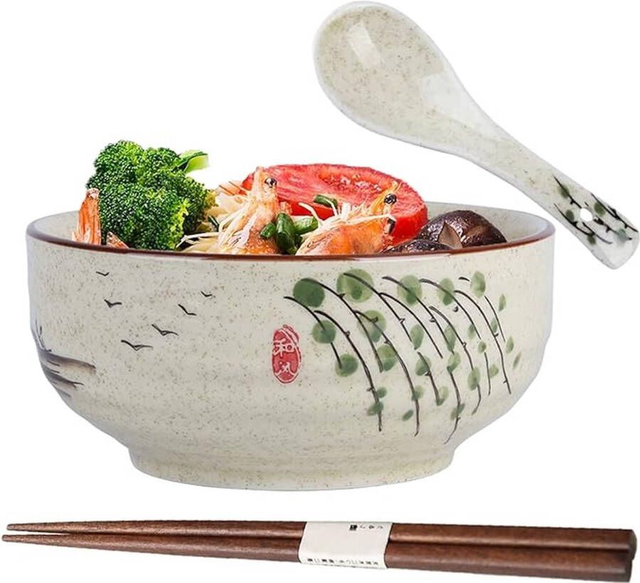 Ramen kom Japanse kom keramiek Ramen Bowl met lepel eetstokjes raamschaal soepkommen porselein slakommen