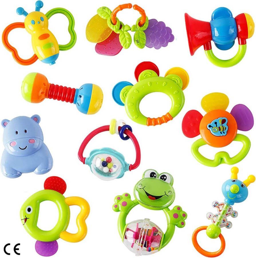 Rammelaar en Bijtring Set Baby Speelgoed Shakers Perfecte Rammelaar voor Grijpen en Ontdekken Educatief Speelgoed voor Pasgeborenen Geschikt voor 3-6-9-12 Maanden Ideaal als Baby Geschenk
