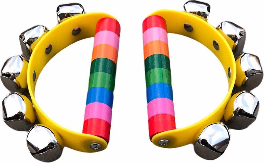Rammelaar met bellen regenboog set van 2 stuks