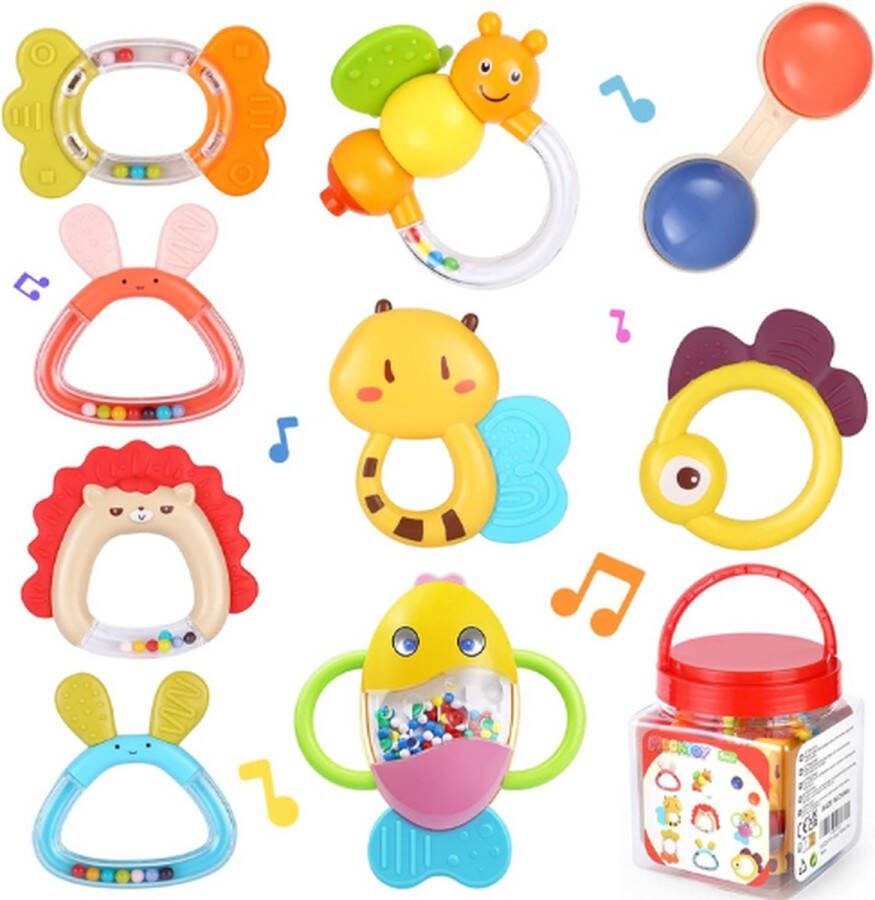 Rammelaars set 9 stuks Bijtringen Baby Rammelaar Met Opbergdoos Baby Speelgoed 0 tot 9 Maanden